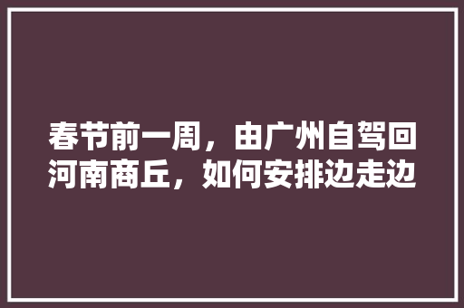 春节前一周，由广州自驾回河南商丘，如何安排边走边玩，有什么推荐「穷游旅行攻略」 春节前一周，由广州自驾回河南商丘，如何安排边走边玩，有什么推荐「穷游旅行攻略」 美食食谱