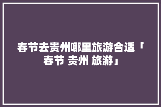 春节去贵州哪里旅游合适「春节 贵州 旅游」 春节去贵州哪里旅游合适「春节 贵州 旅游」 家庭生活