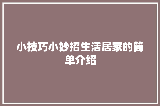 小技巧小妙招生活居家的简单介绍