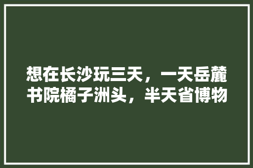 想在长沙玩三天，一天岳麓书院橘子洲头，半天省博物馆，剩下一天半可以去哪里玩「国内旅游长沙攻略三天一夜」 想在长沙玩三天，一天岳麓书院橘子洲头，半天省博物馆，剩下一天半可以去哪里玩「国内旅游长沙攻略三天一夜」 生活技巧