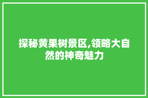 探秘黄果树景区,领略大自然的神奇魅力 生活技巧
